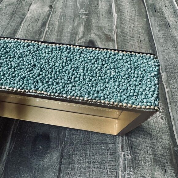 Southwest Western Aztec Tribal Beaded Blue Tan Brown Decor Serving Decor Tray - Picture 8 of 11